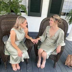 Billy J Satin Sage Green Midi High Neck Halter Dress